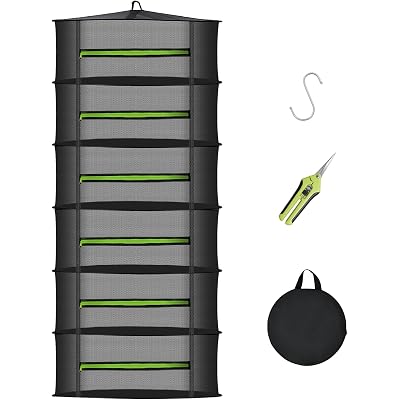 MEKOLIFE Herb Drying Rack with Mesh Design, Hanging Drying Rack with Green Zipper & Garden Pruning Shears – Versatile Plant Drying Solution (6 Layers)