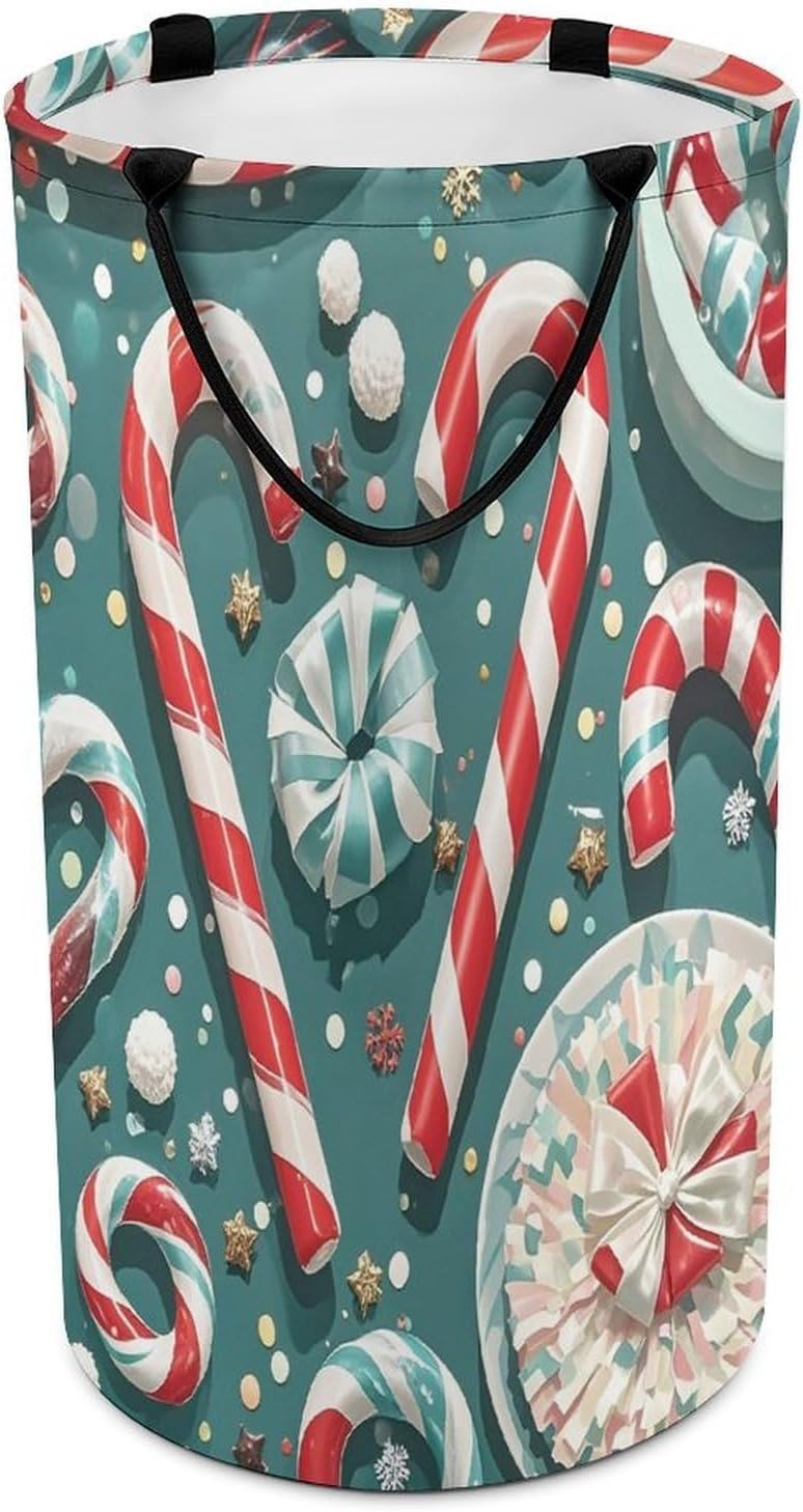Christmas Candy Cane Laundry Hamper Waterproof Clothes Basket Large Capacity Collapsible Laundry Basket Freestanding Clothes Hamper for Dorm Family Bathroom Decor Storage 86L