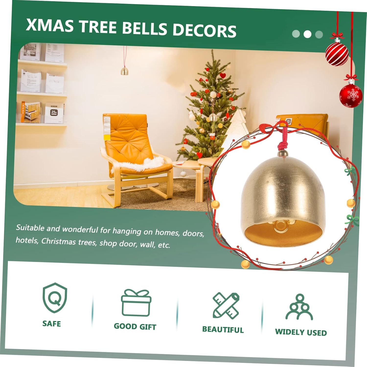2pcs Creative Metal Car Hanging Ornaments Small DIY Christmas Bells Decorative Wind Chimes for Home and Celebration Decor Handmade Bell Crafts