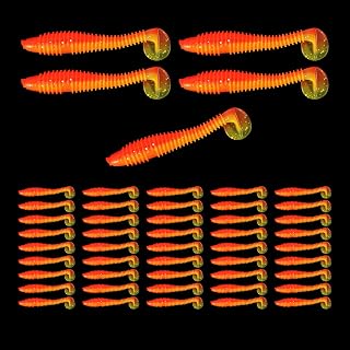 Soft Swimbaits 2 Inches, Paddle Baits for Bass Trout Crappie, Strong Plastic Lure Swimmer for Saltwater Freshwater 50Pcs Orange