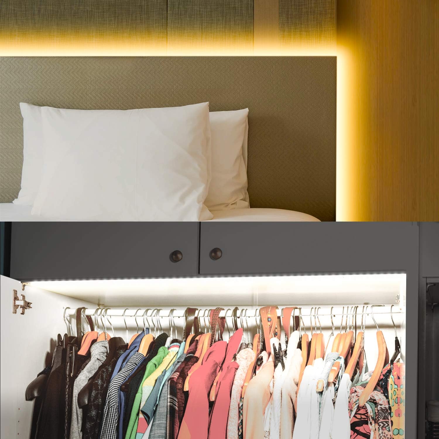 Tunable White LED Strip Lights with RF Remote, 600 LEDs Vanity Lights 3000K-6500K White Lights for Mirrors, TVs, Under the Cabinets, Desks, 16.4ft LED Tape Light for Home, Kitchen, Christmas and More
