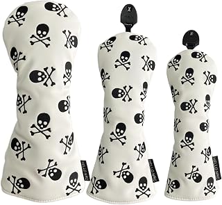 Funda para cabeza de palo de golf, color blanco, 3 fundas de madera híbridas para cabeza, calaveras, bordadas, cuero premium, cubierta híbrida para cabeza de conductor Fairway Wood