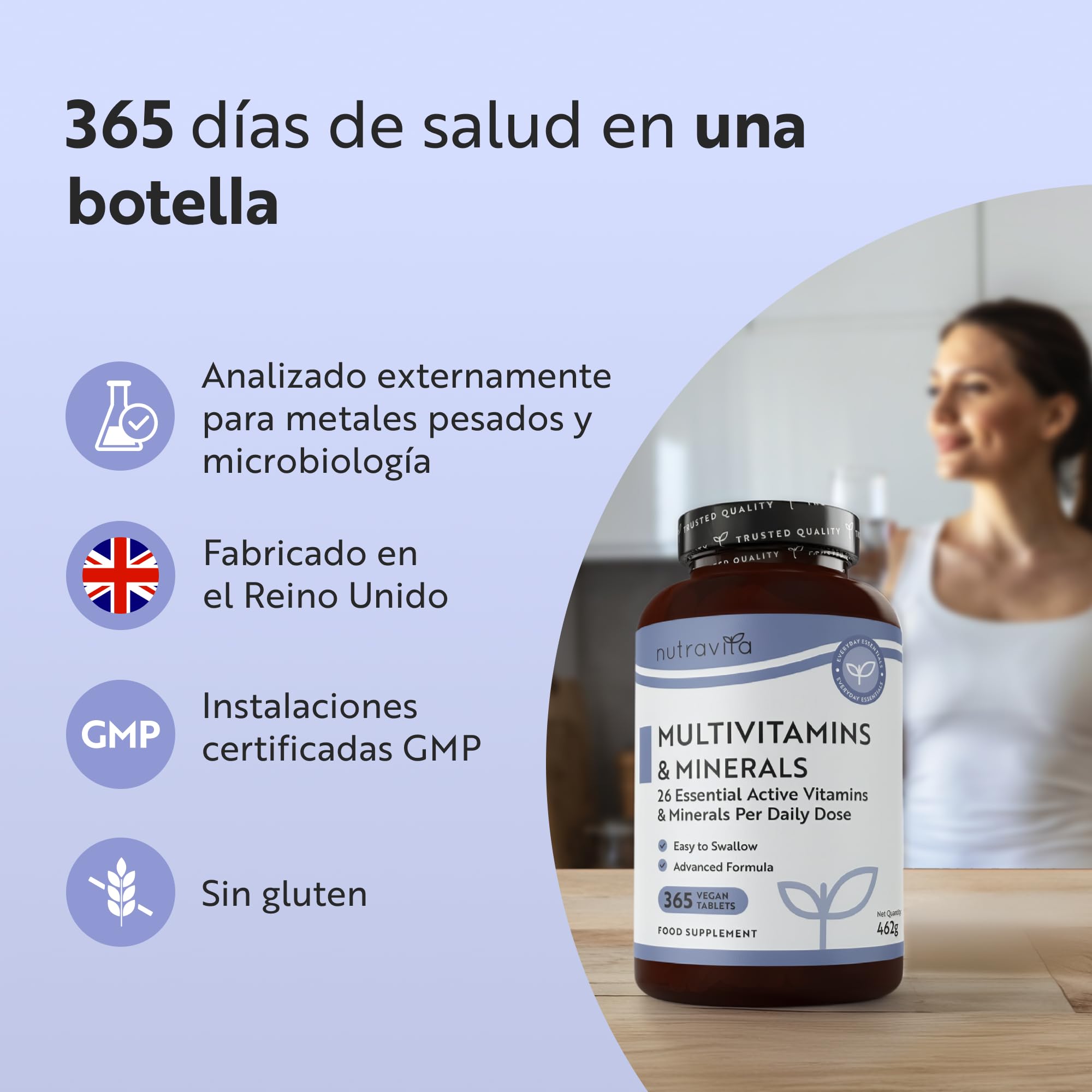 Nutravita Multivitaminas Mujer y Homre - 365 Comprimidos Veganos - Complejo Vitaminico de 26 Activos Esenciales - Vitamina C, D3, A, B12, E y Minerales - Vitaminas para el Cansancio - Multivitamínico