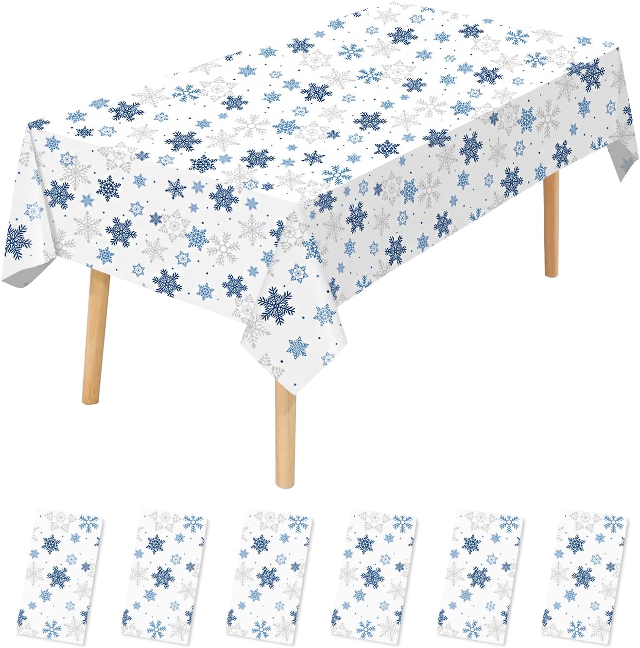 6 Pack Christmas Snowflake Tablecloth Disposable Christmas Plastic Tablecloth Table Cover for Christmas Party Decoration Supplies 54" x 108" (Blue Snowflake)