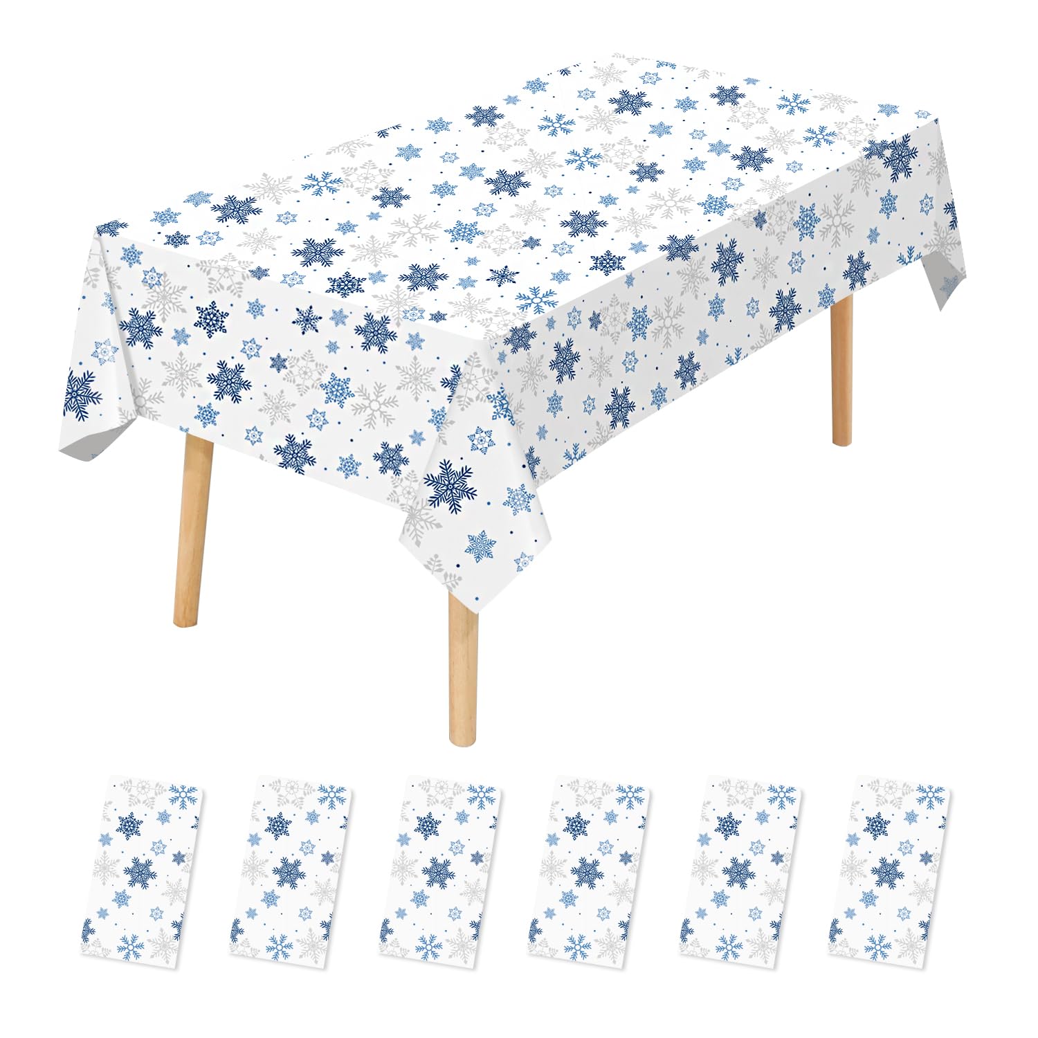 6 Pack Christmas Snowflake Tablecloth Disposable Christmas Plastic Tablecloth Table Cover for Christmas Party Decoration Supplies 54" x 108" (Blue Snowflake)
