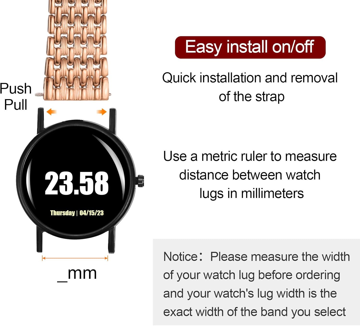 HARFINGTON Stainless Steel Mesh Watch Band Quick Release Metal Watch Strap Adjustable Fold Butterfly Clasp Replacement Bands for Men Women