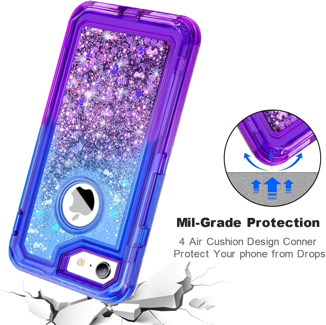 Coolden Case for iPhone 6S Plus Case Protective Glitter Case for Women Girls Cute Bling Sparkle Heavy Duty Hard Shell Shockproof TPU Case for 5.5 Inches iPhone 6 Plus 7 Plus 8 Plus, Blue Purple