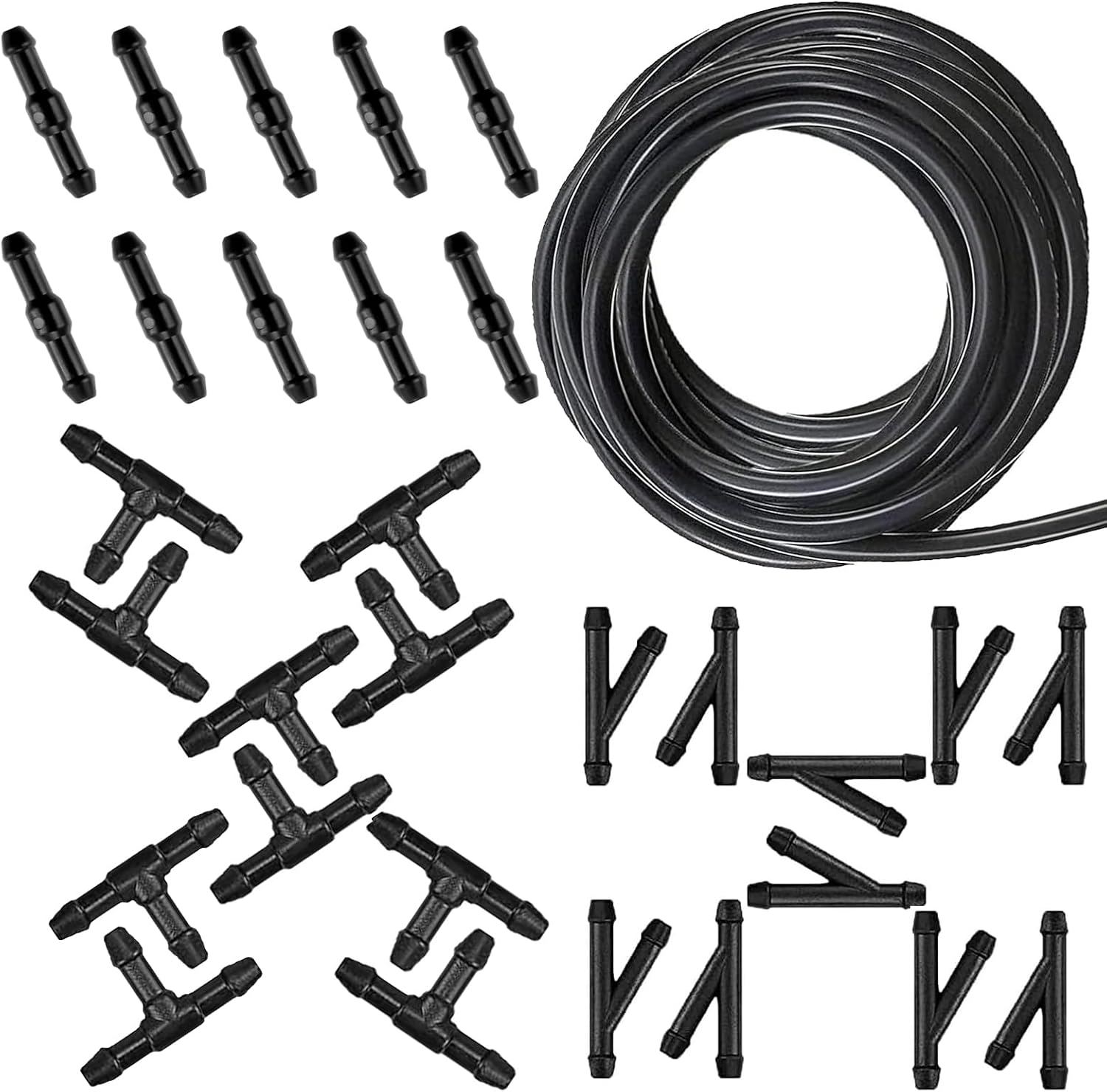 30 PCS Windshield Washer Hose Kit, Washer Fluid Hose with Connectors, 4M/13Ft Windshield Fluid Pipe Replacement, Universal Auto Accessories for Most Cars (Black)