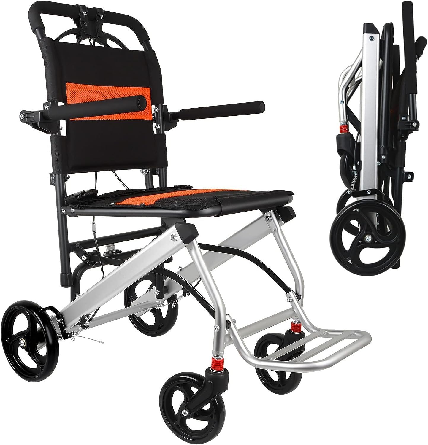 SXSLTSA Ultra-Light Transport Wheelchair - Folding Portable Wheelchair with Hand Brake with Bag - Trolleys for Elderly Aircraft Travel for Adults Support 220lbs A