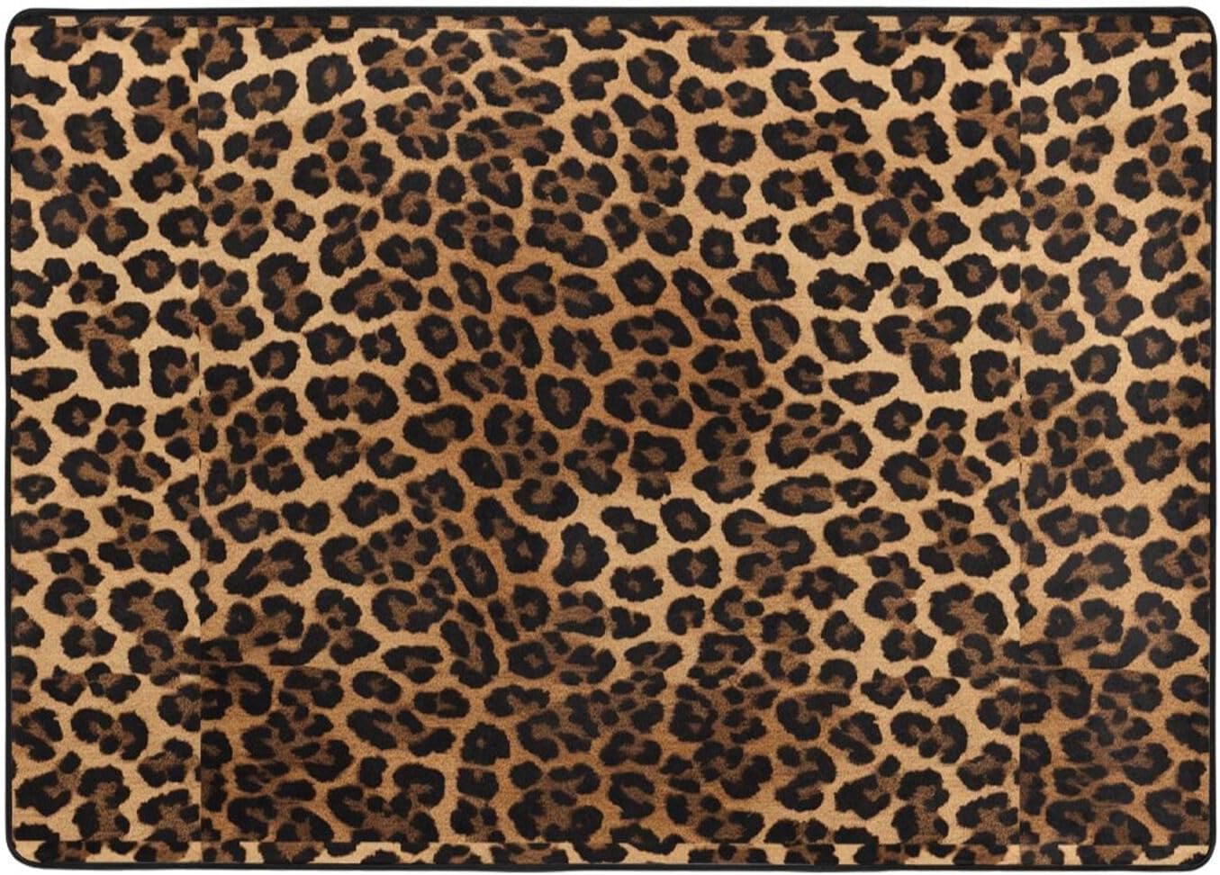 Flannel Non-Slip (Leopard Print) Rug Pad 80×50in Soft Washable Protective for Hardwood Floors Bedroom Bathroom Living Room