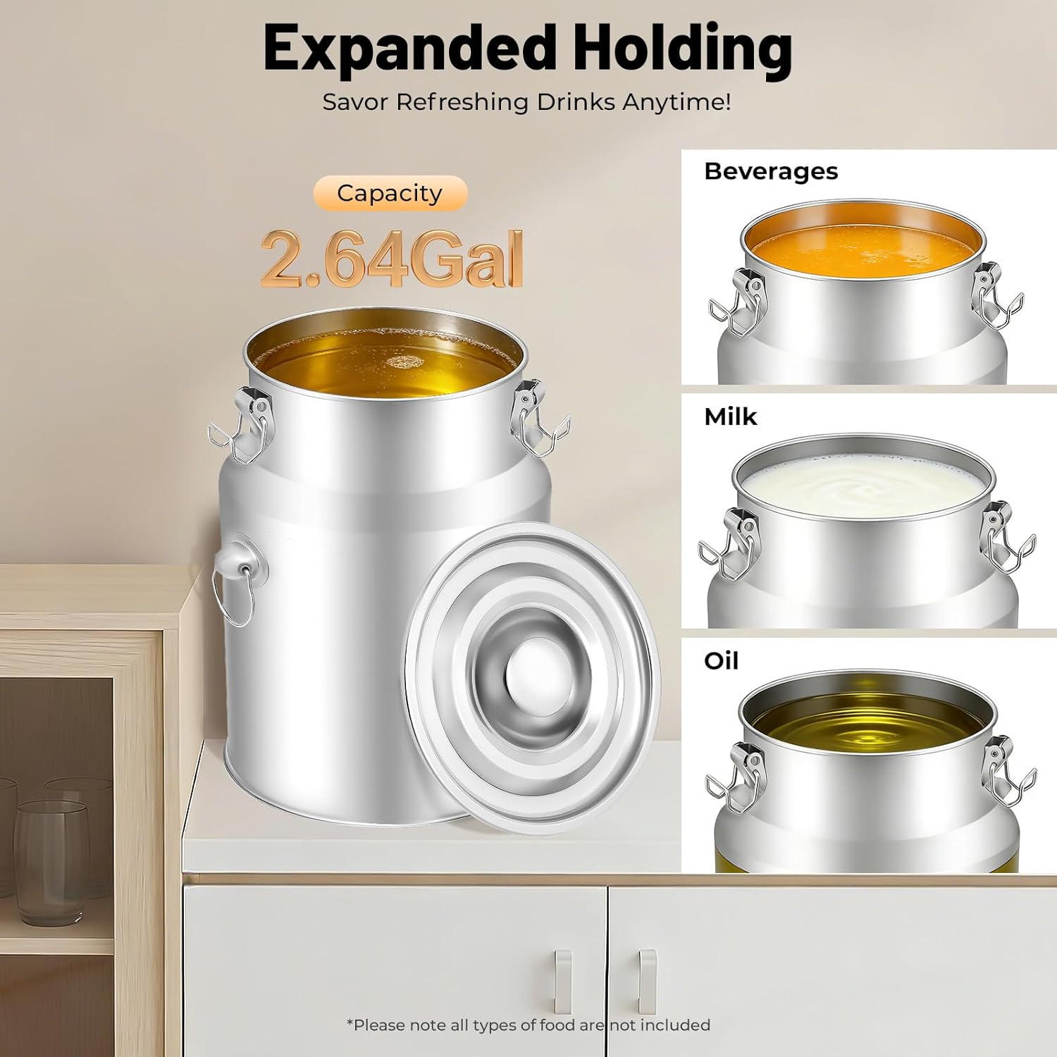 Milk Can 7.5 Liter 304 Stainless Steel 2 Gallon Wine Pail Bucket with Spigot and Sealed Lid, Airtight Food Storage Container for Home, Farm, Commercial Kitchen