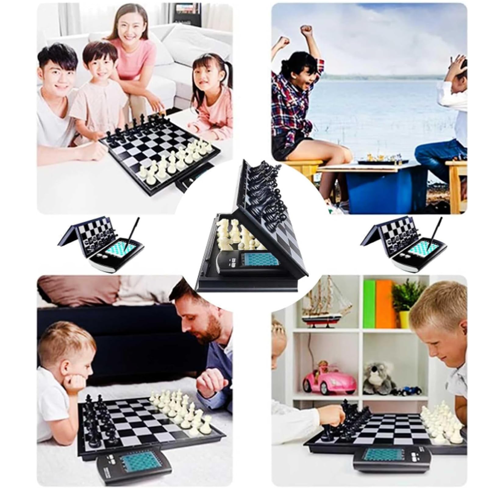 Smart Chess Board, Handheld Electronic Chess Board with Folding Physical Board 7 in 1 Touch Chess Computer Game Chess Set for Adults, Kids, And Beginners Learn and Travel