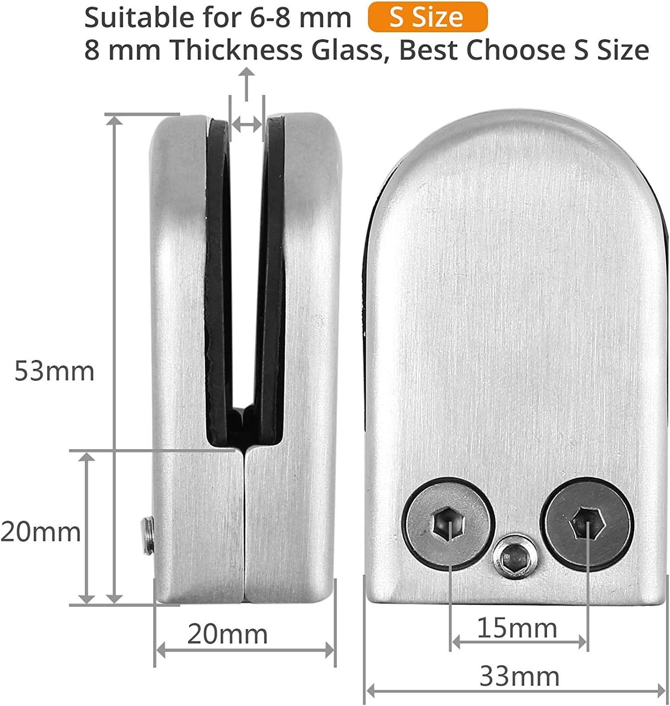 Neoteck 8 PCS 304 Stainless Steel 6-8mm Glass Clamps Bracket Brushed Finish for Staircase Handrail Balustrade