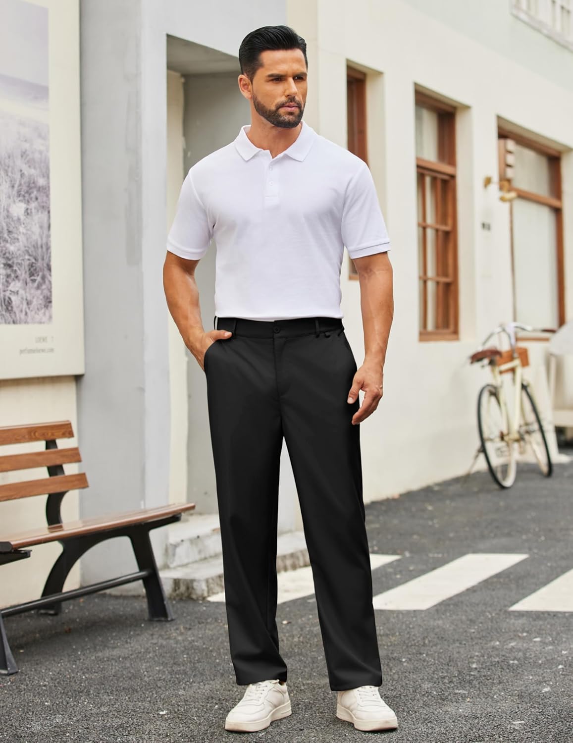 COOFANDY Mens Casual Chino Pants Classic Fit Stretch Wasit Khaki Trousers Business Casual Dress Pants - Image 3