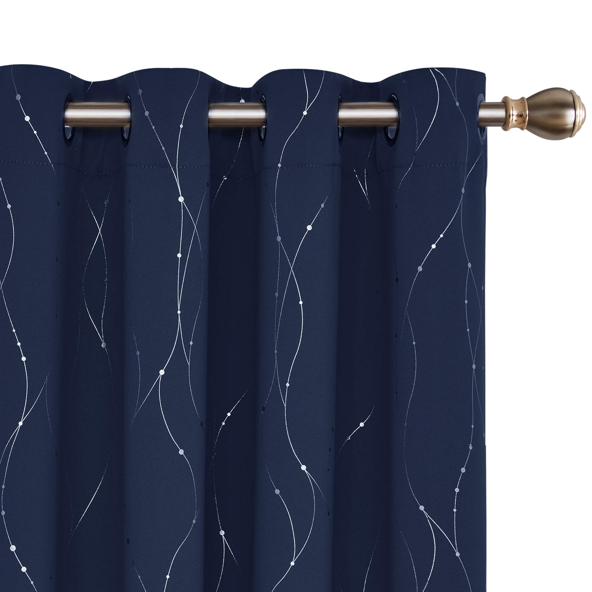 Deconovo Bedroom Curtains Dotted Line Foil Printed Thermal Insulated Window Treatment Eyelet Blackout Curtains for Livingroom Navy Blue W42 x L72 2 Panels โ image 1