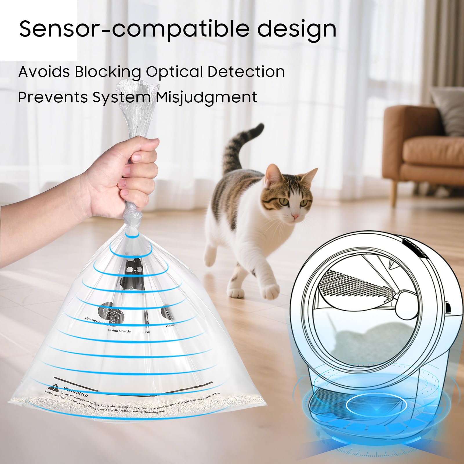 Paquete de 150 bolsas de basura para gatos Robot 4 y 3, bolsas de basura automáticas, sin desgarros, compatible con sensores, capacidad de 9-11 galones