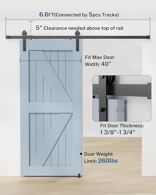 6.6FT Barn Door Hardware Kit with 2 Handles and Adjustable Floor Guide by TITECK - Used condition - Image 2