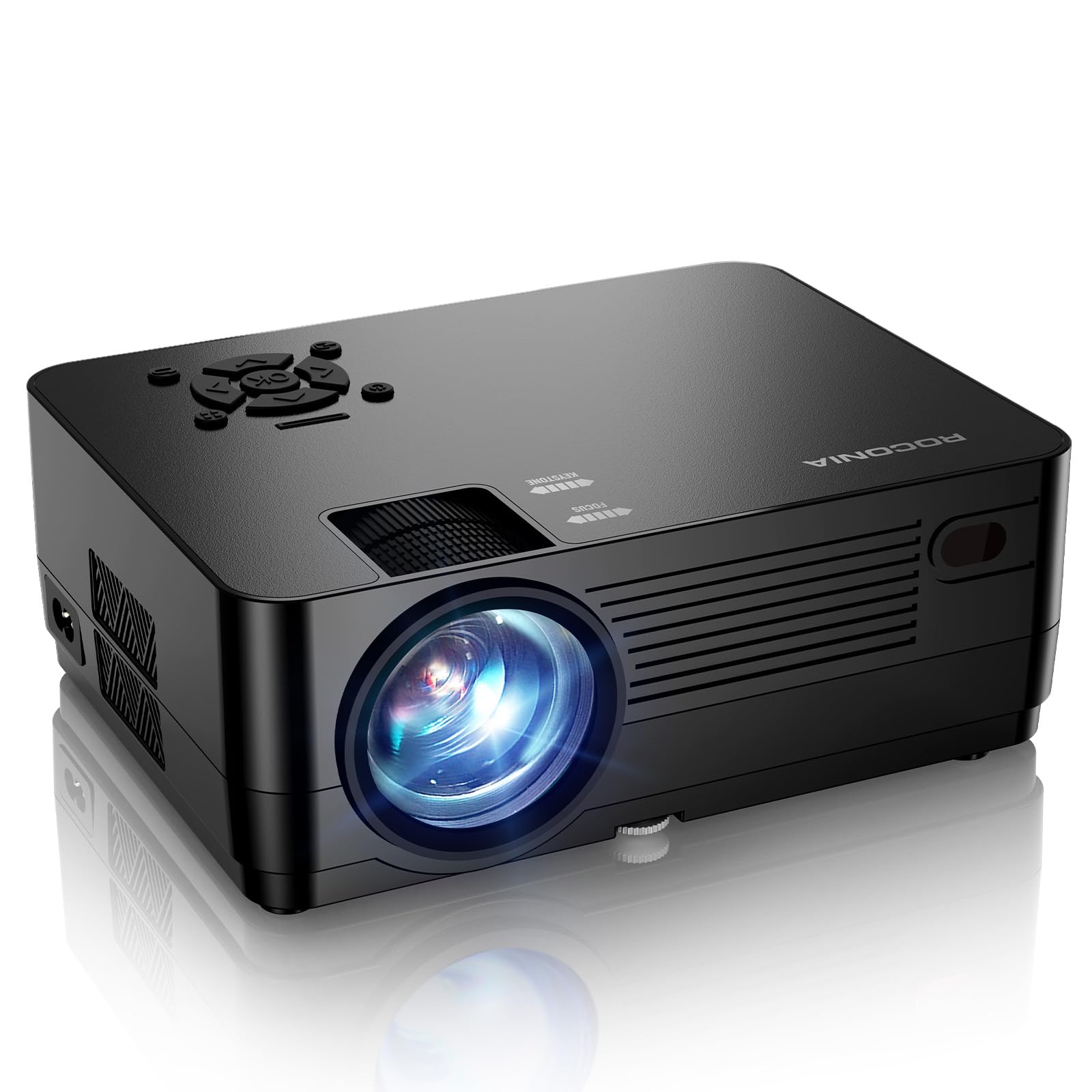 Projector with 5G WiFi and Bluetooth, Native 1080P Projector[Projector Screen Included], Full HD 18000LM Movie Projector, 100" Display Home Theater, Compatible with Phone/Laptop/TV Stick Projector Screen Included Black