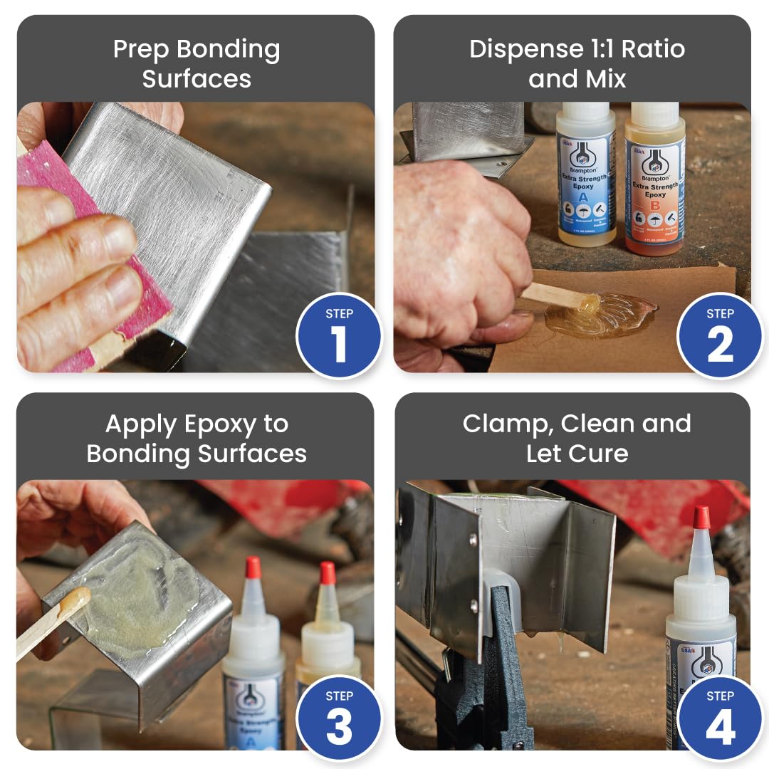 Brampton Extra Strength Epoxy, 20-Minute Work Life, Waterproof 2-Part Epoxy Glue Kit for Tile, Metal, Ceramic, Glass, Wood, Stone, Strong Bonding, Sandable, Paintable Resin, Easy 1:1 Mix, 16 oz