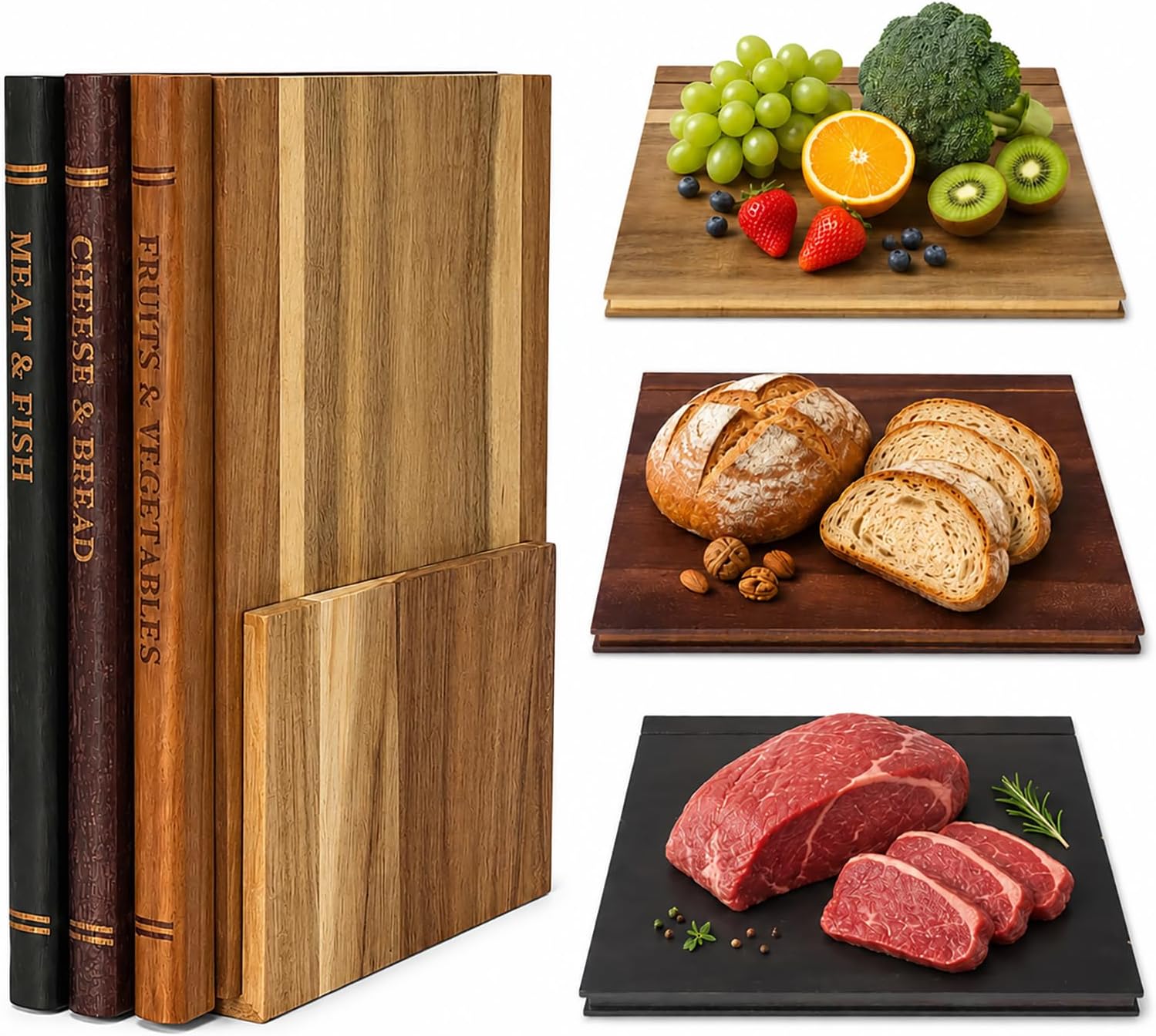 Book Shaped Cutting Boards with Wooden Stand for Home Kitchen