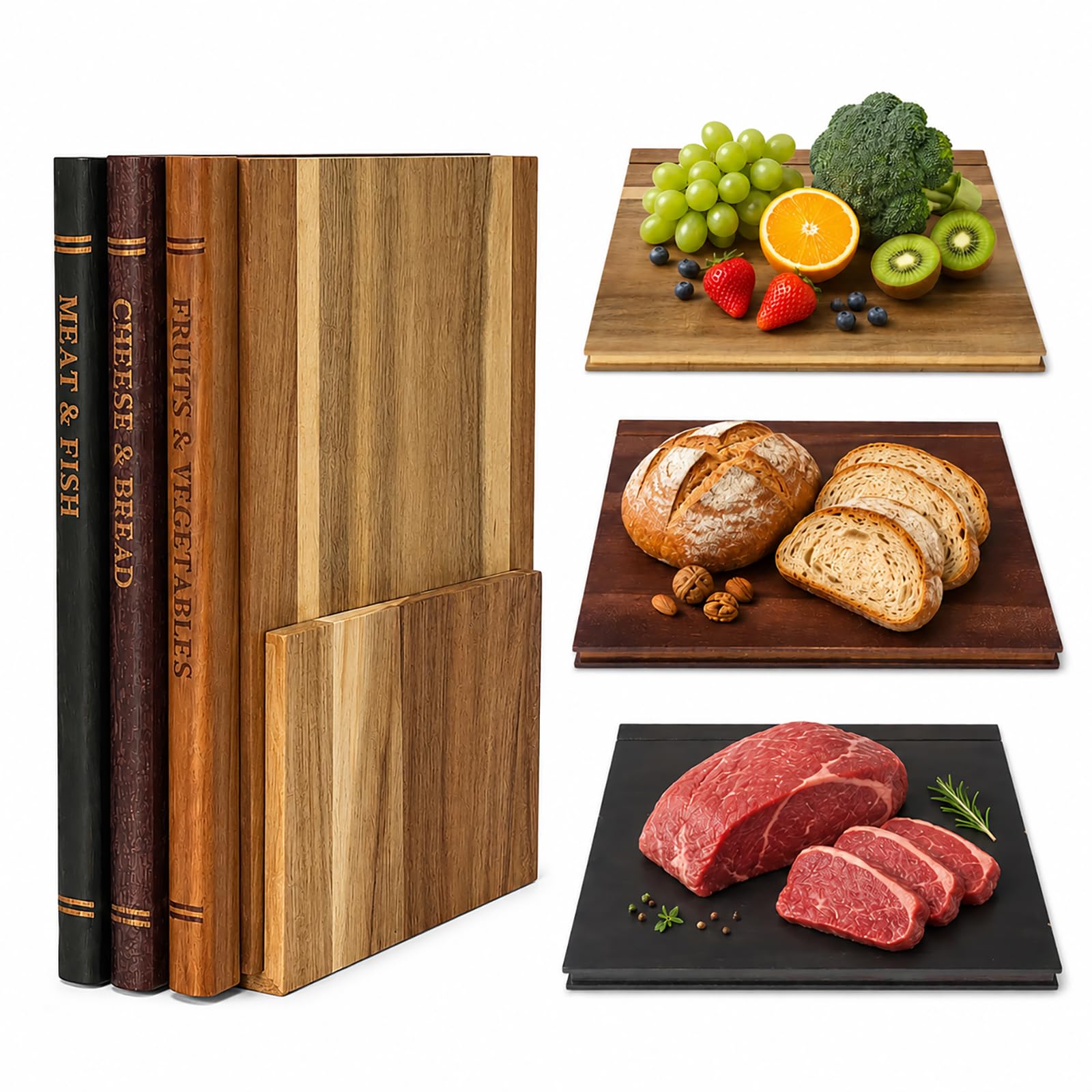 Book Shaped Cutting Boards with Wooden Stand for Home Kitchen