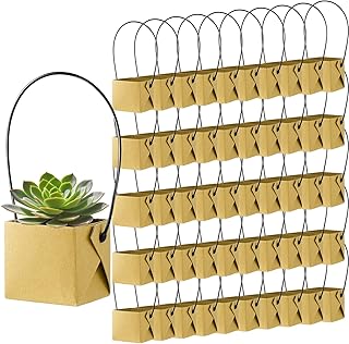WXYWLIFB 50PCS Succulents Wraps,Succulent Gift Bags with Handles,Mini Kraft Paper Succulent Gift Box Basket for Wedding,Baby Shower,Succulent Plants Party Favors for Guests(Fits 2 Inch Pots)