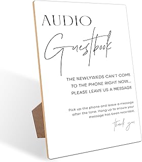 Audio Guest Book Wedding Phone Sign, Minimalist Style Wedding Signs for Engagement Party Desk Decor, Bridal Shower and Wedding Reception, Wooden Sign with Stand, Wedding Party Favors,13