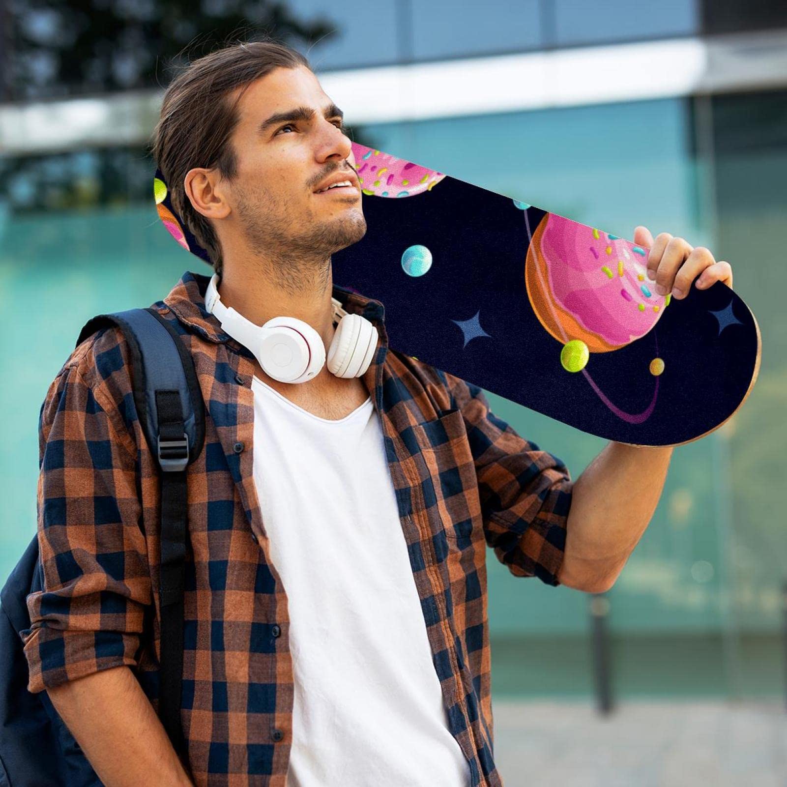 Space Donut Planet Universe 2 Stück Skateboard-Griptape Bogen Schleifpapier Longboard Aufkleber Roller Deck Sandpapier