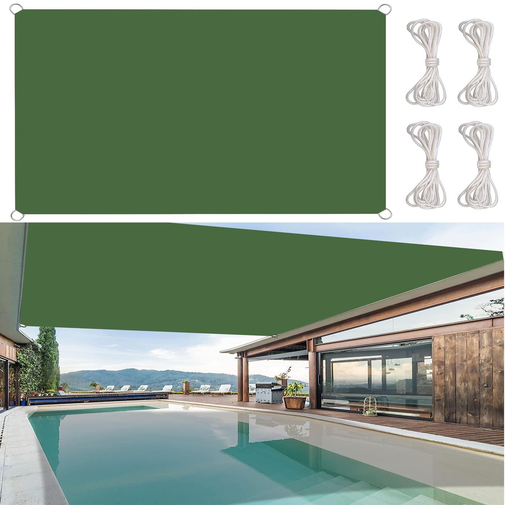 Voile d'ombrage contre la chaleur et pluie 4.5 x 6.5 m vert