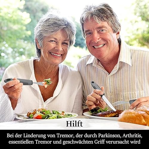 Miniatura 3 de Utensilios adaptativos, utensilios con peso para temblores de manos, estabilidad mejorada, tenedor de acero inoxidable, cuchillo y cuchara,