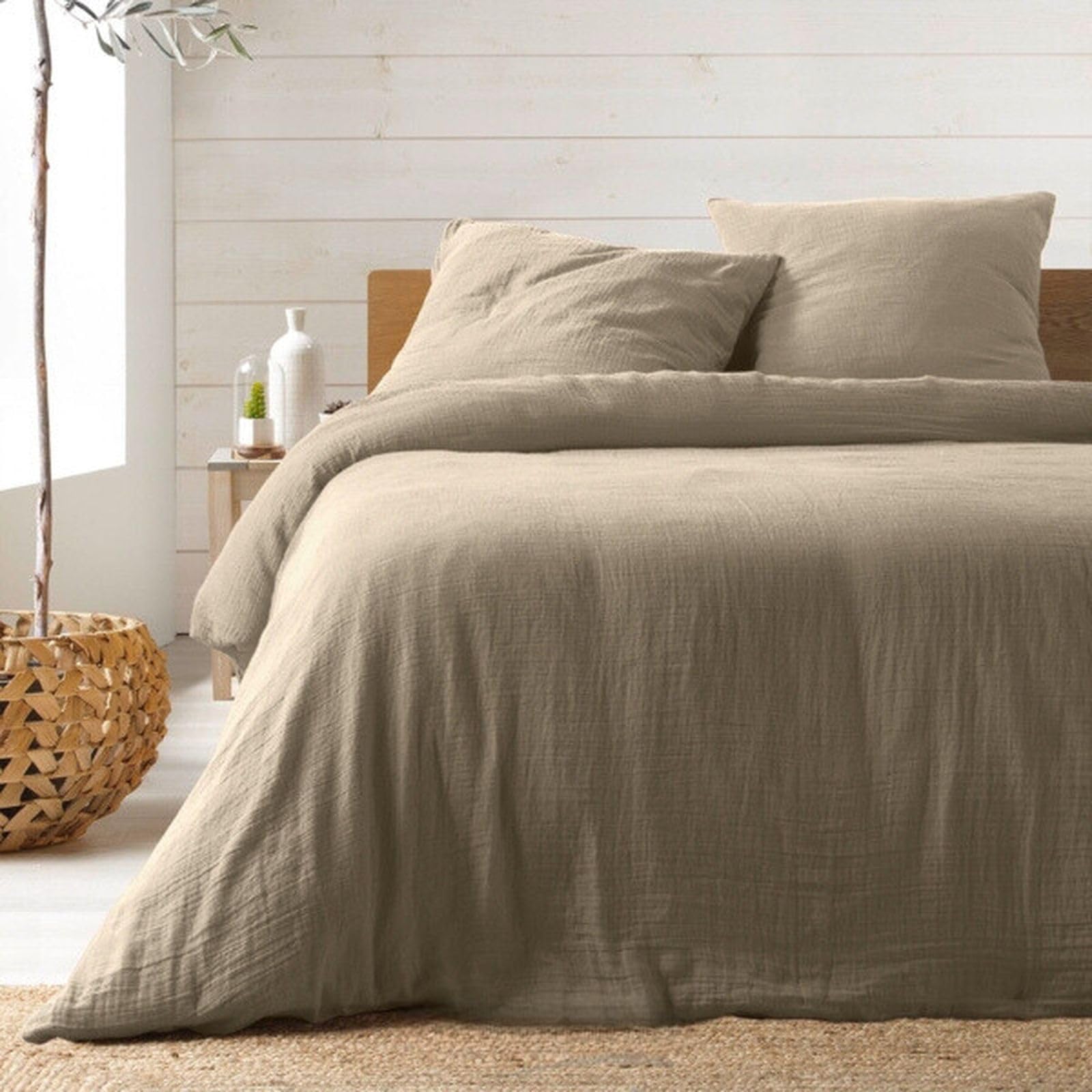 Juego de cama de gasa de algodón, 240 x 260 cm, arena