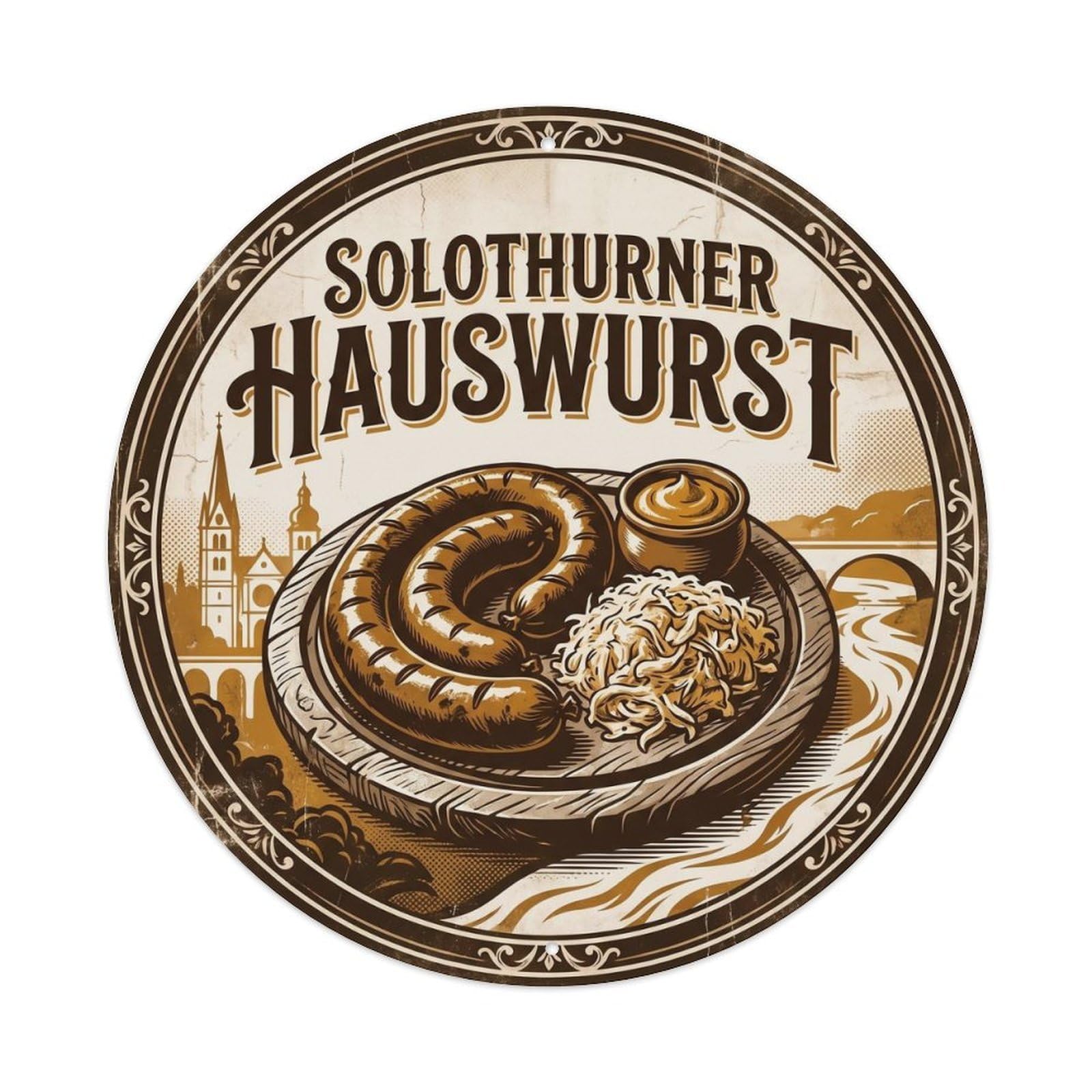 Swiss Food Culture Solothurn Travel Hauswurst Metal Tin Sign