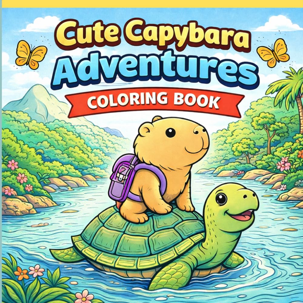 Cute Capybara Adventures Coloring book: Fun Animal Adventure Coloring Pages for Kids Ages4-8