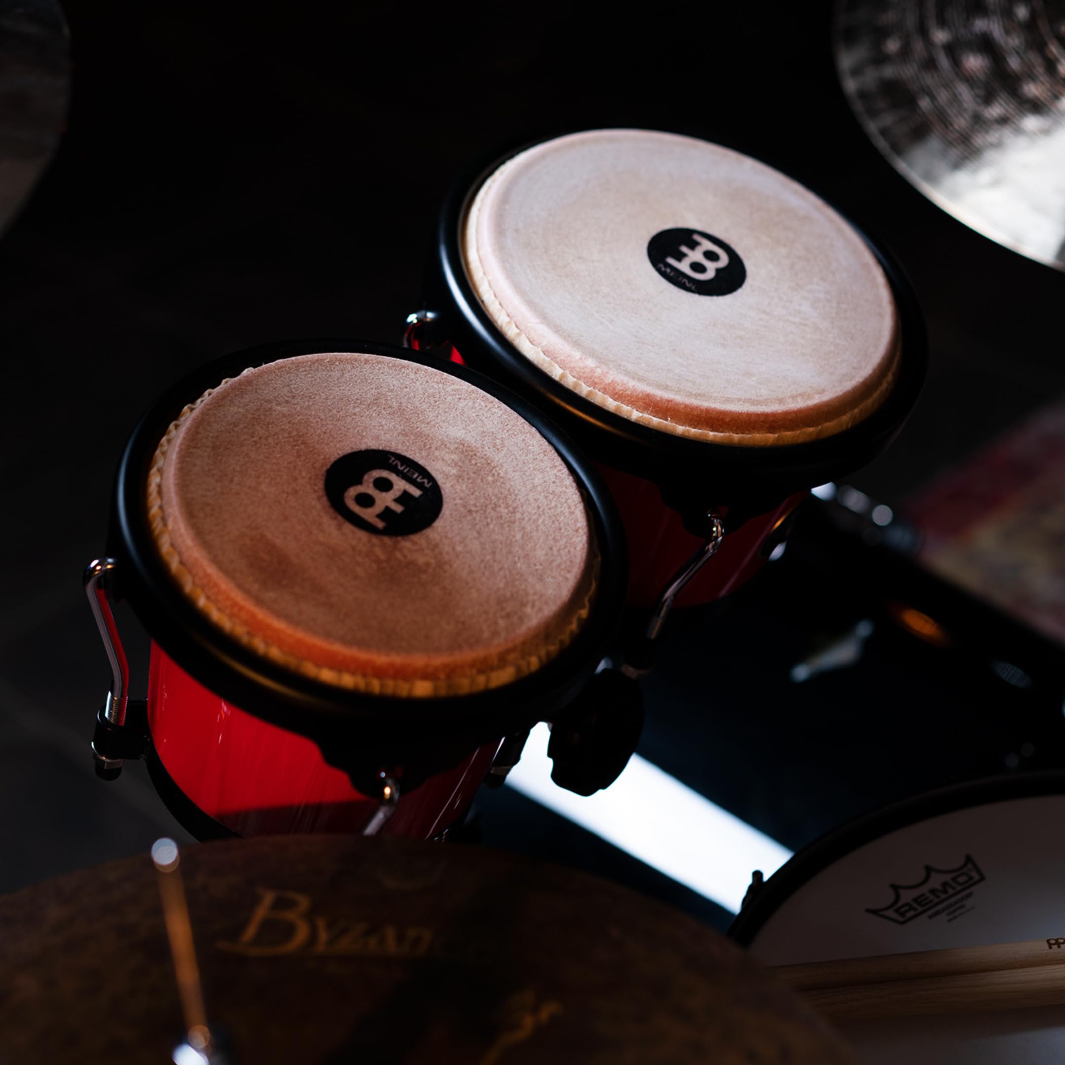 Meinl Percussion Bongos Journey Series - 2 Handtrommeln mit 6,5 und 7,5 Zoll - inkl. Stimmschlüssel - ABS Kunststoff, Rot (HB50R)