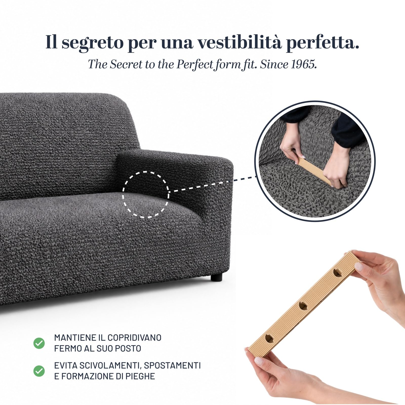 PAULATO - Copridivano 2 Posti in Microfibra Tinta Unita, Tessuto Antigraffio Lavabile in Lavatrice, Tecnologia WavyTech e Certificazione OEKO-TEX, Bianco - Made in Italy