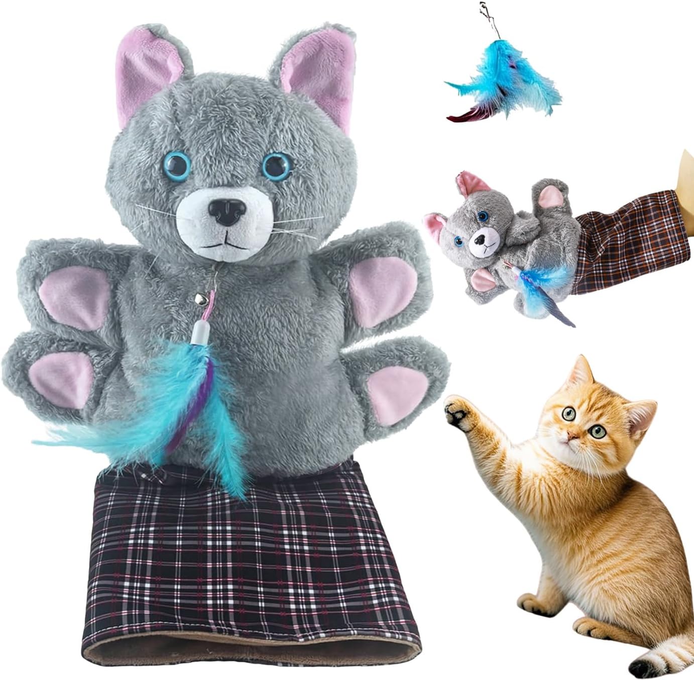 Chasefun Cat Wrestling Glove, Interactive Hand Mitt Toy with Interchangeable Feather Bell, Durable Protective Sleeve & Catnip, Safe & Fun Play for Cats to Relieve Boredom