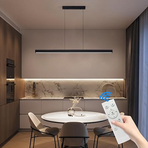 Miniatura 9 de Lámparas colgantes lineales LED de 47 pulgadas, luz de mesa de billar regulable de 25 W con control remoto, luces modernas de isla para cocina,