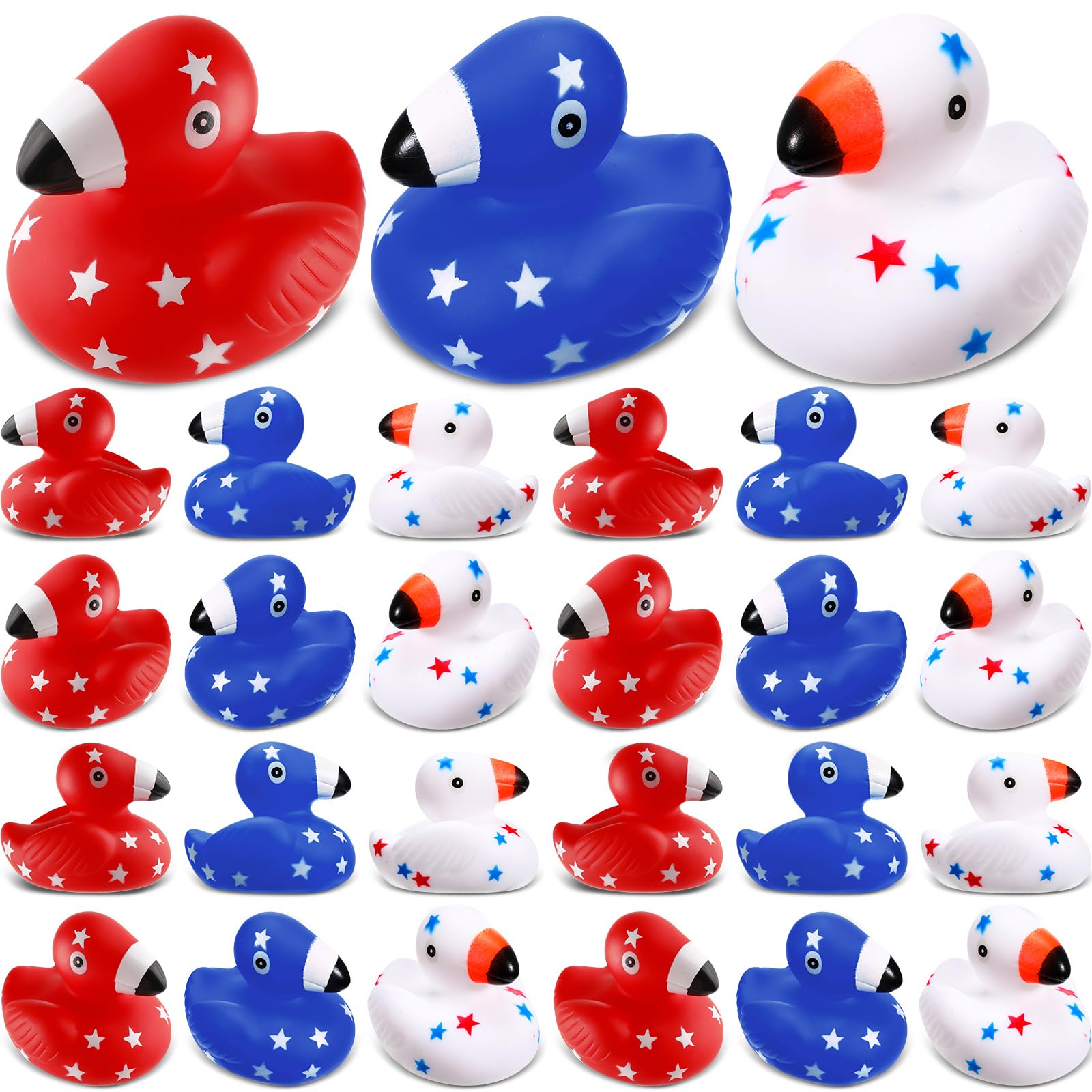 Jerify Christmas Patriotic Flamingo Rubber Duckies Red White Blue Star Float Ducky Mini Flamingo Floating Squeaky Rubber Ducks for Christmas, Memorial