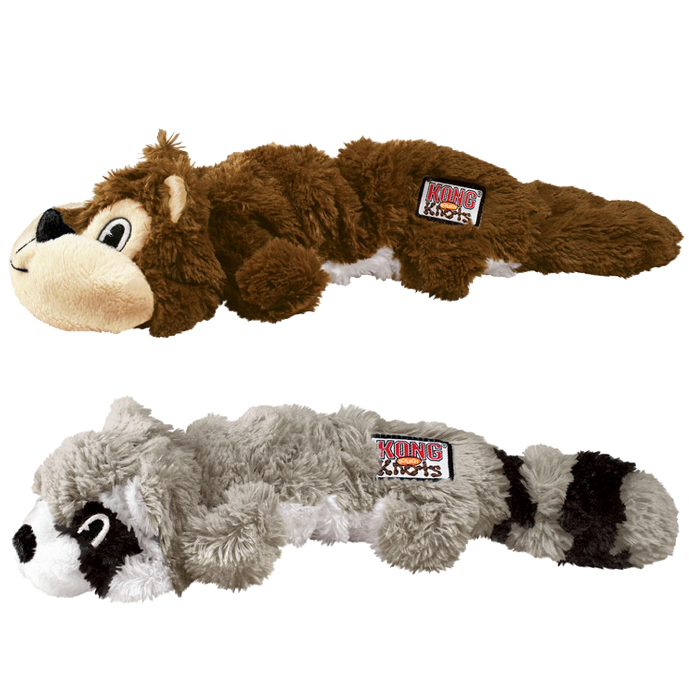KONG Scrunch Knots Hundespielzeug, füllungsfreies Plüsch mit internen geknoteten Seilen & Quietscher, langlebiges Zerr- und Kauspielzeug (Eichhörnchen/Waschbär-Kombination, mittel/groß)