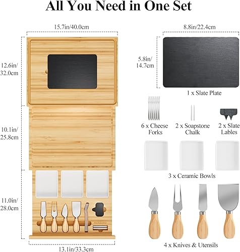 Miniatura 4 de Juego de regalo de tablas extragrandes para embutidos de 33.7x15.7 pulgadas, juego de tabla de queso y cuchillo 100% de bambú, bandeja para carne y