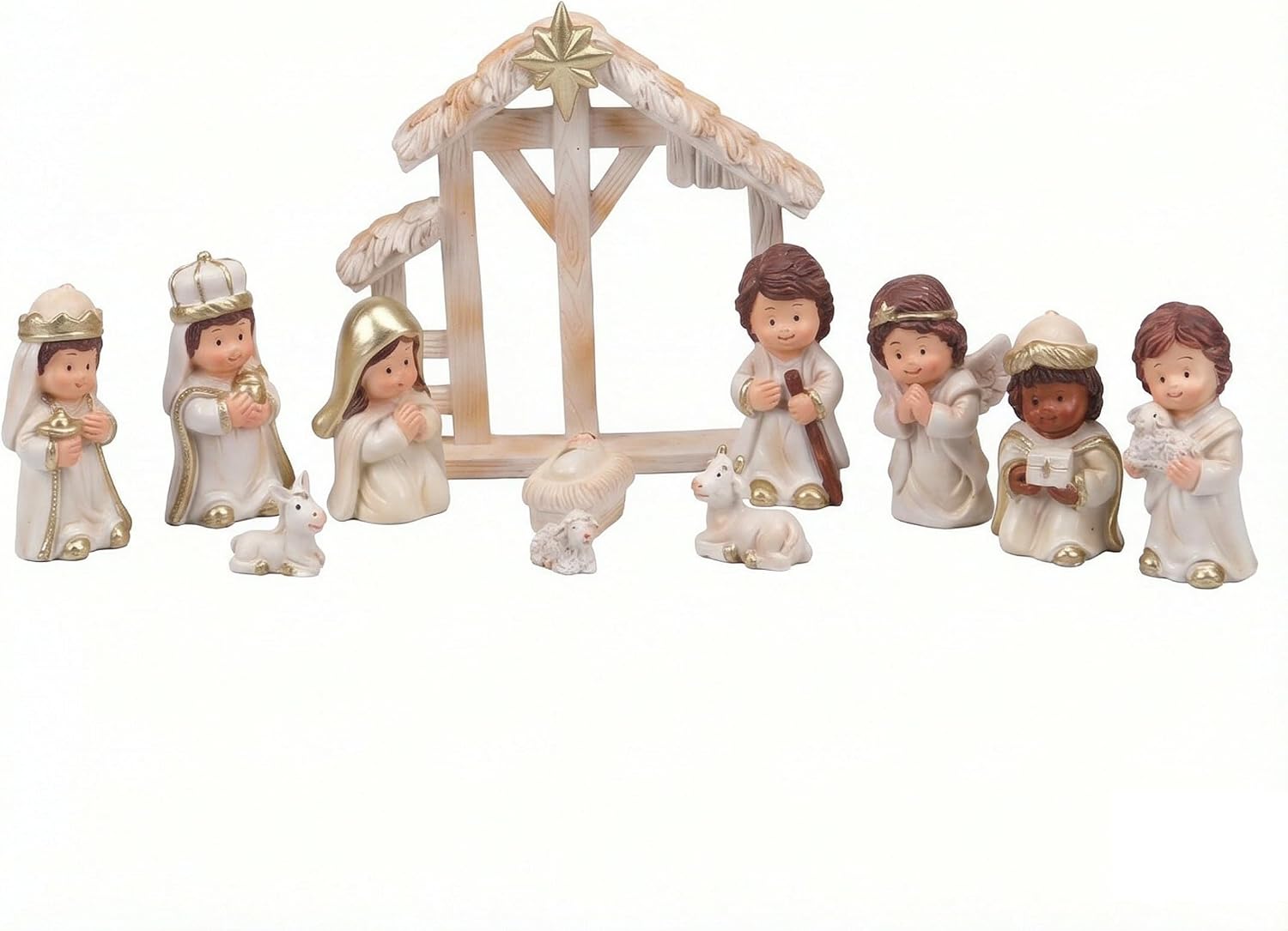 Nativity Set, Hand-Painted Cartoon Christian Decor, White