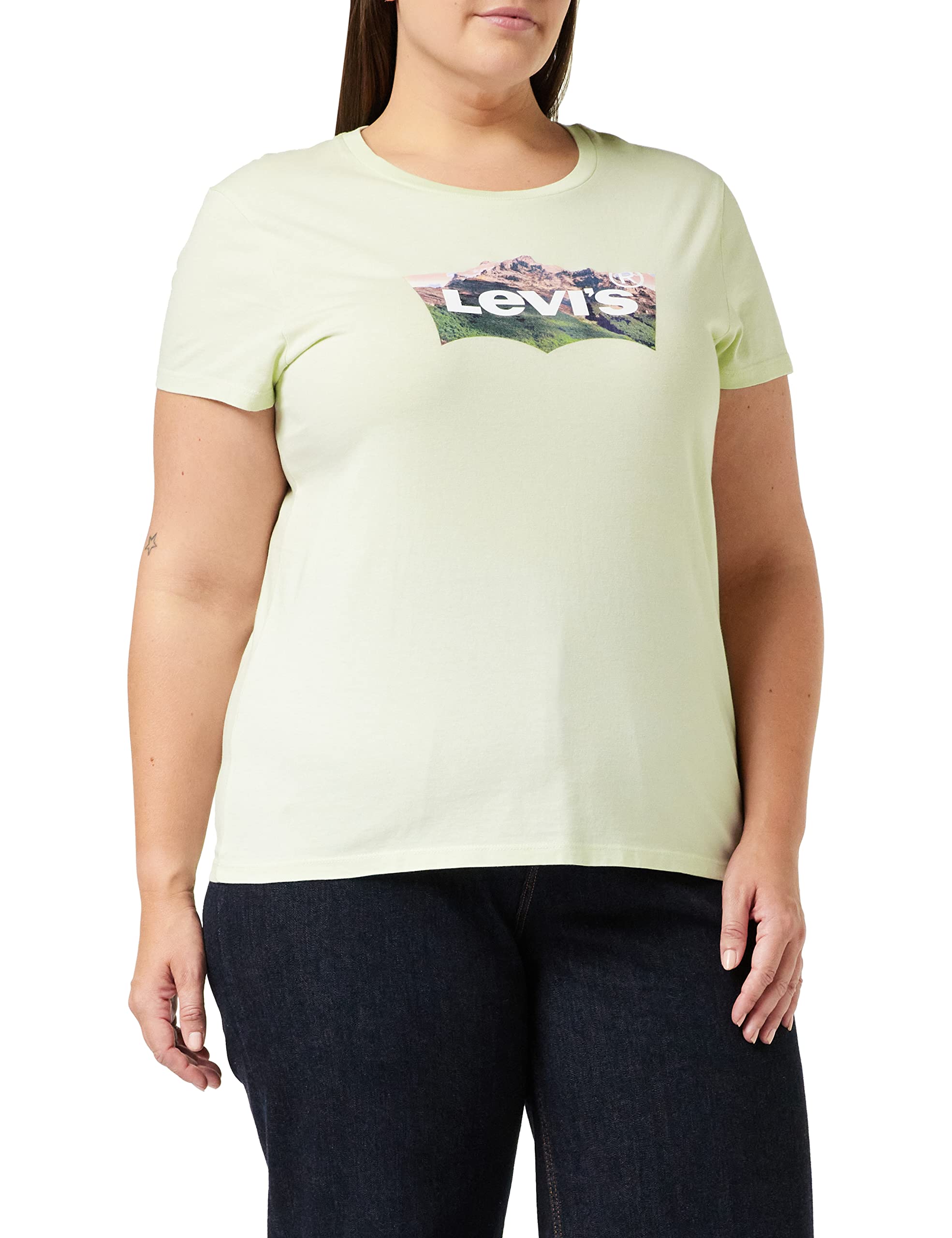 Levi's Women's The Perfect Tee- Graphic Batwing Logo T-Shirt, Meadow Mist, XXS