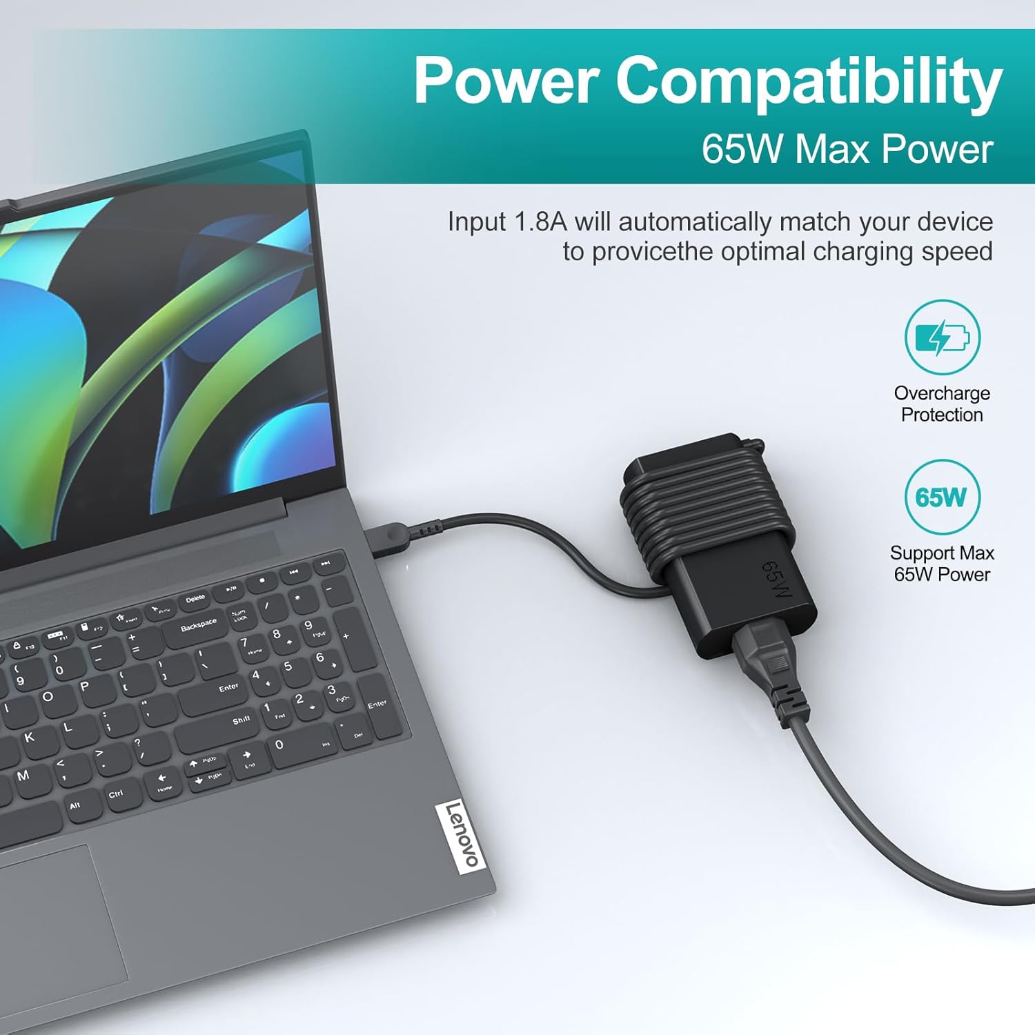 2025 New Slim 65W USB-C Laptop Charger Compatible with Lenovo ThinkPad T14 T15 T16 X1 T490,Yoga 7i 2-in-1,Chromebook Charger,IdeaPad3 Charger .Type-C Fast Charging AC Adapter