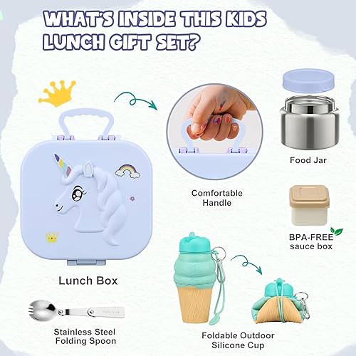 Miniatura 5 de Juego de Loncheras para Niños - Frasco de Alimentos Aislado de 12 oz, Bolsa Térmica, Envases de Comida para Almuerzo a Prueba de Fugas, Cubiertos