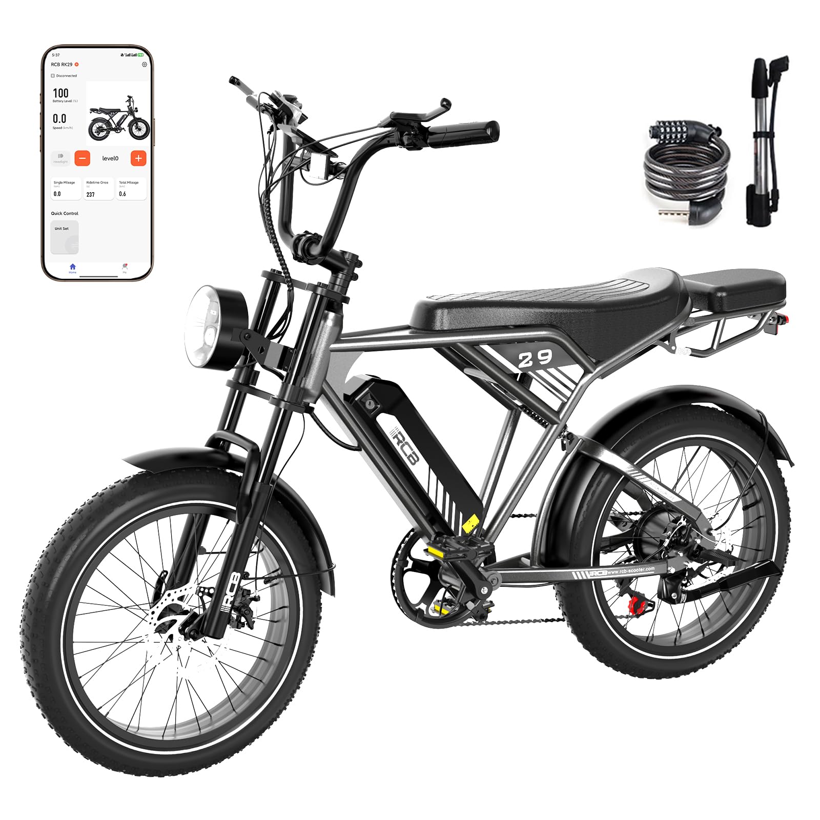 RCB 20'' E Bike, Elektrisches Mountainbike für Erwachsene, Pendel-Elektrofahrrad mit Abnehmbarem 48-V-13-Ah-Akku, Reichweite 35–90 km