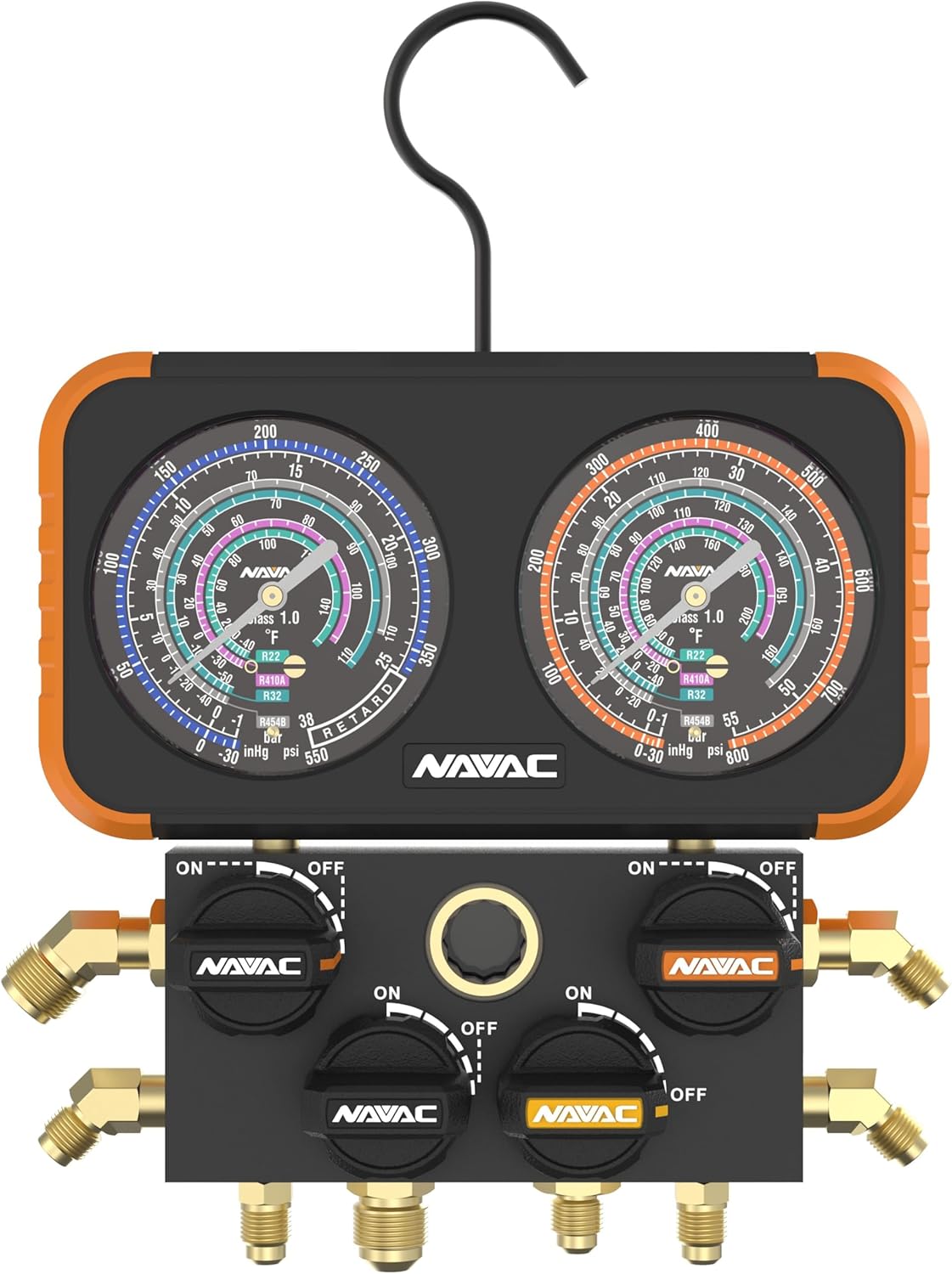 NAVAC N4A4B - Four Valve Manifold (No Hoses); R-22, R-32, R-434A, R-410A