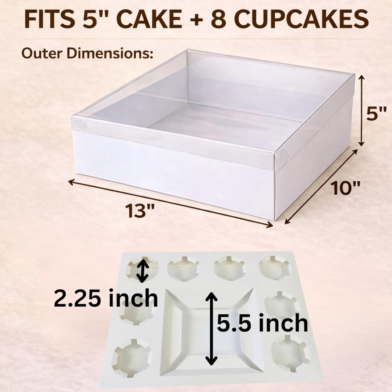 Sweet Degrees Bento Cake and 8 Cupcake Box 5 Pack | Clear Lid Cupcake Boxes with Insert | Cake Cupcake Combo Box for Bakery, Birthday Party, Baby Shower, Wedding | BPA-Free Dessert Boxes for Gifting
