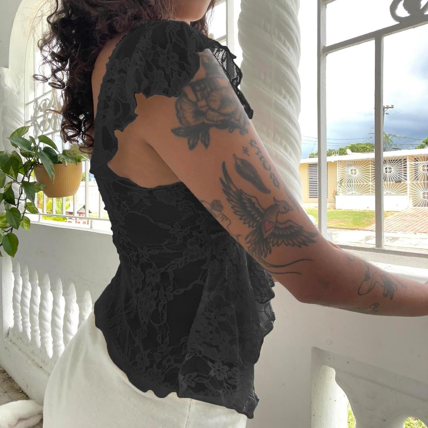 WYFC Lace Tops for Women Y2k Babydoll Tank Vintage Floral Going Out Shirt - Image 3