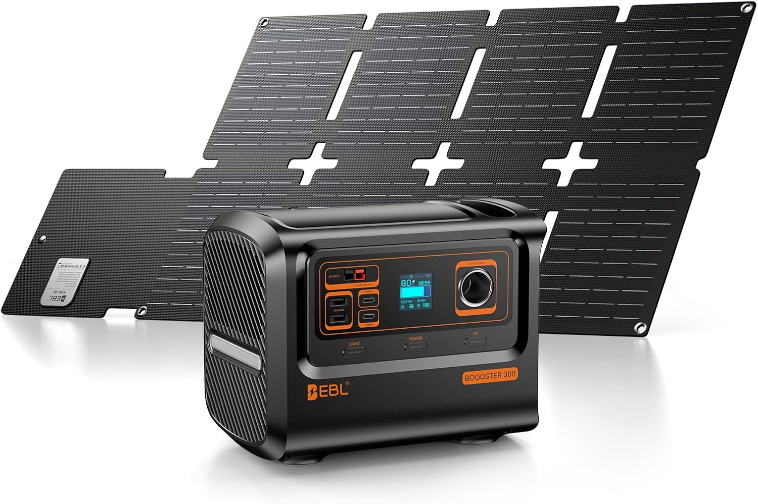 EBL 300W Transportable Energy Station with 40W Foldable Photo voltaic Panel, 300W Photo voltaic Generator Backup Battery Energy Provide with Transportable Photo voltaic Charger Equipment for RV Out of doors Tenting Touring