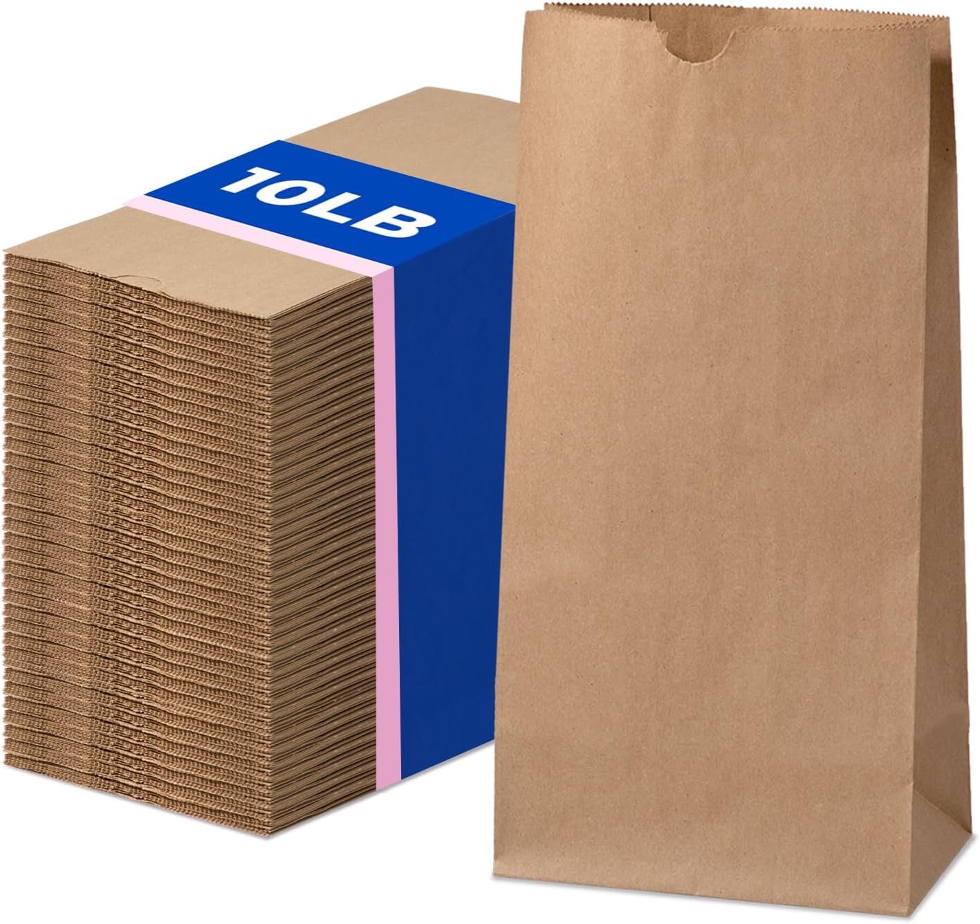 Fit Meal Prep 500 Pack 10 lb Brown Paper Lunch Bags, 13.2 x 6.3 x 4" Premium Kraft Paper Bags Bulk for Small Business, Recyclable Paper Snack Sacks, Durable Grocery Bag for Food Storage, Packing